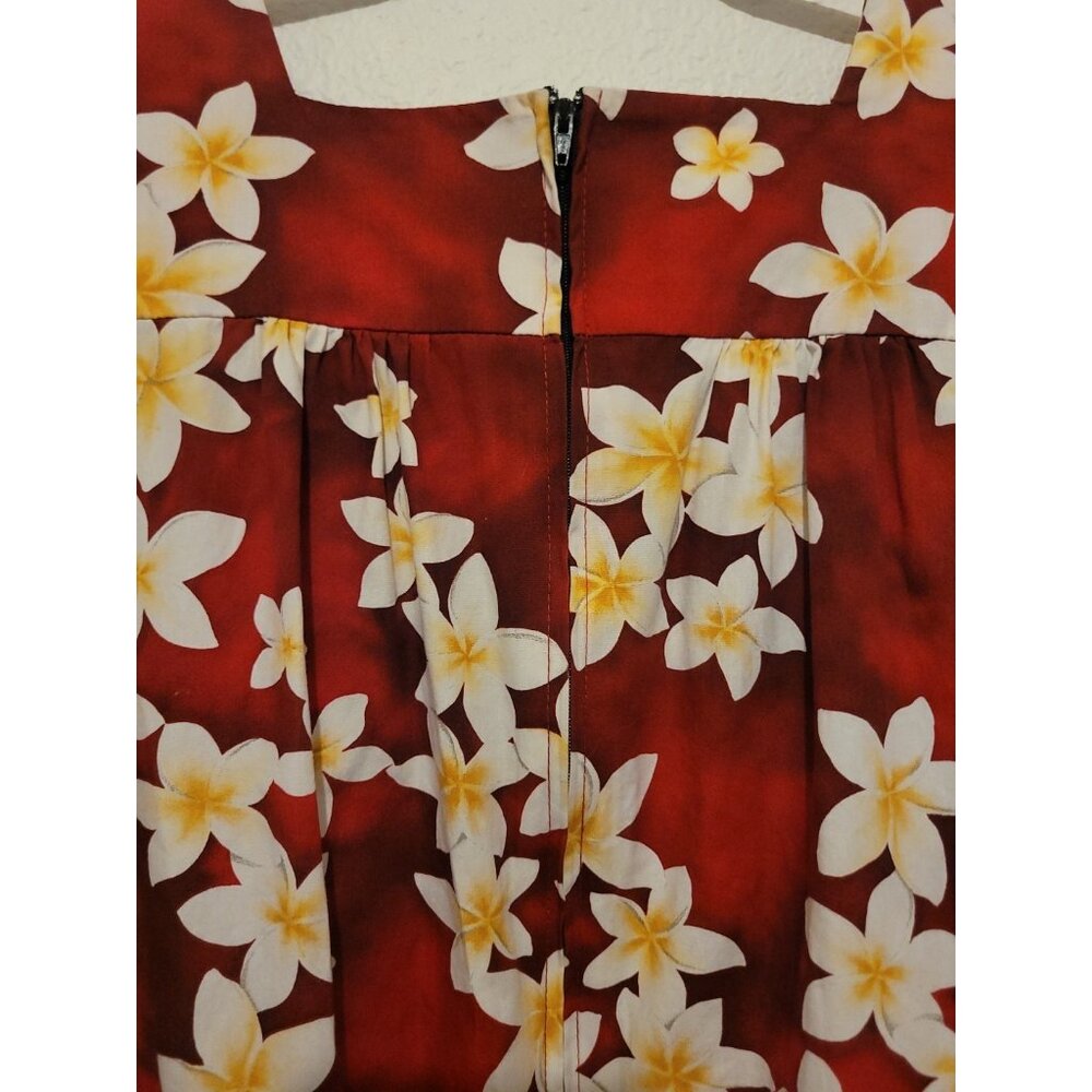 Vintage Tropical Eve Hawaii Hawaiian Luau Baby Doll Dress Floral Midi Size M Red - Picture 8 of 8
